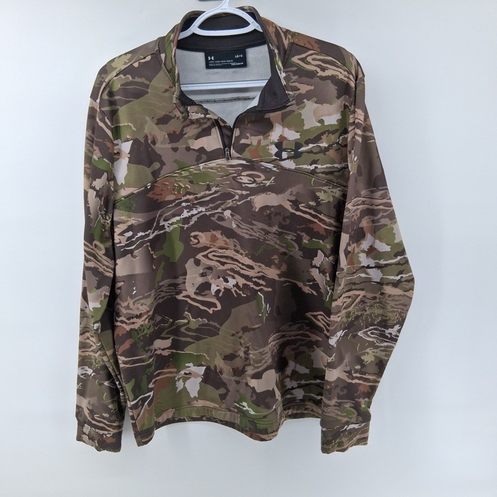 Under Armour ColdGear Pullover Mens LG Camouflage Brown Green Loose Fit 1/4 Zip